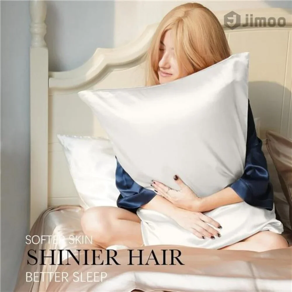 100% Mulberry Silk Pillowcase 19 Momme Hair Skin Friendly 2 Pc Queen Ivory White - Picture 4 of 6